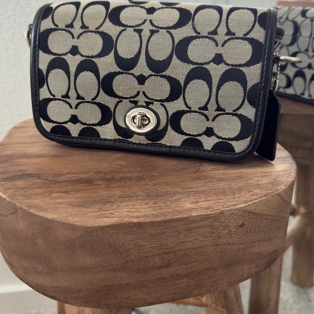 Coach Black and Cream Patterned Crossbody Bag